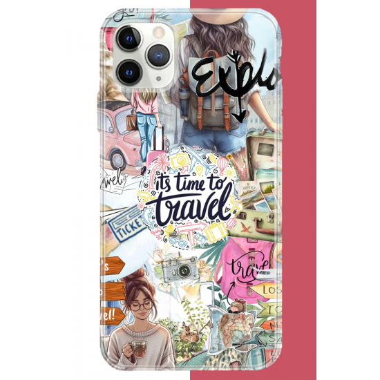 iPhone 11 Pro Max Uyumlu Travel3 UV Baskılı Silikon Kılıf
