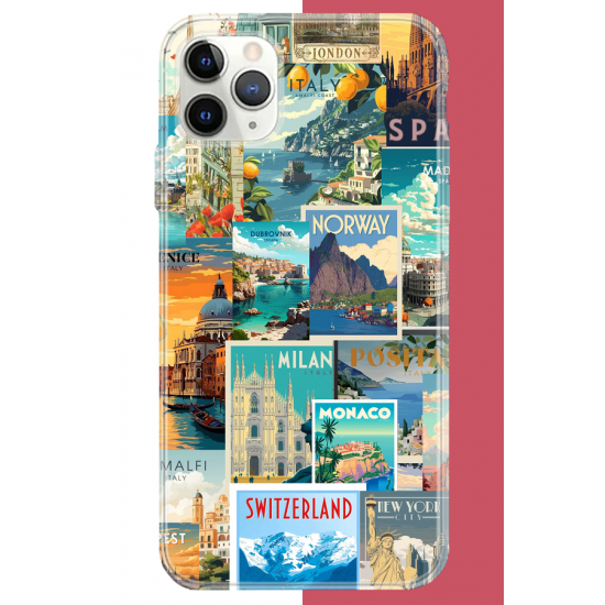 iPhone 11 Pro Max Uyumlu Kart Postal Kolaj UV Baskılı Silikon Kılıf