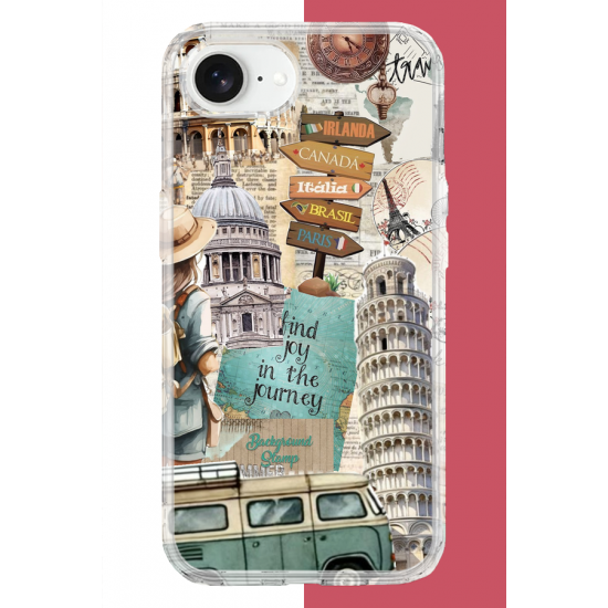 iPhone 16E Uyumlu Travel2 UV Baskılı Silikon Kılıf