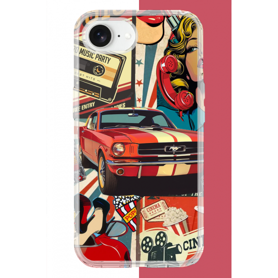 iPhone 16E Uyumlu Retro UV Baskılı Silikon Kılıf