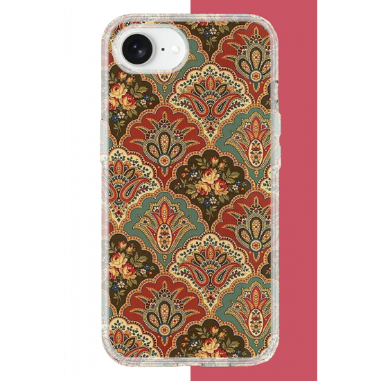 iPhone 16E Uyumlu Çini Motif UV Baskılı Silikon Kılıf
