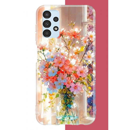Samsung Galaxy A13 Uyumlu vazodaki çiçek UV Baskılı Silikon Kılıf