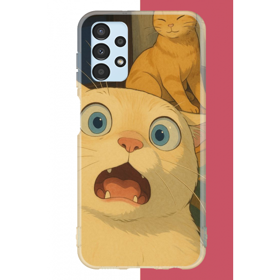 Samsung Galaxy A13 Uyumlu şaşkın kedi UV Baskılı Silikon Kılıf Samsung Galaxy A13 Uyumlu şaşkın kedi UV Baskılı Silikon Kılıf