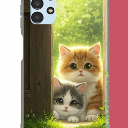 Samsung Galaxy A13 Uyumlu kapıdaki kediler UV Baskılı Silikon Kılıf