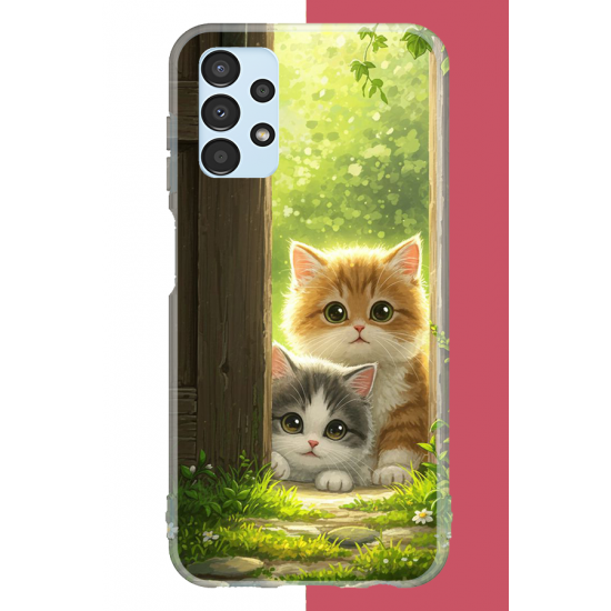 Samsung Galaxy A13 Uyumlu kapıdaki kediler UV Baskılı Silikon Kılıf Samsung Galaxy A13 Uyumlu kapıdaki kediler UV Baskılı Silikon Kılıf
