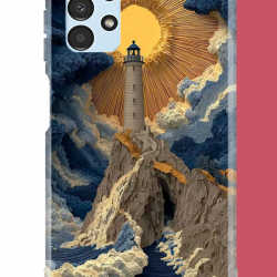 Samsung Galaxy A13 Uyumlu mavi bulutlu deniz feneri UV Baskılı Silikon Kılıf