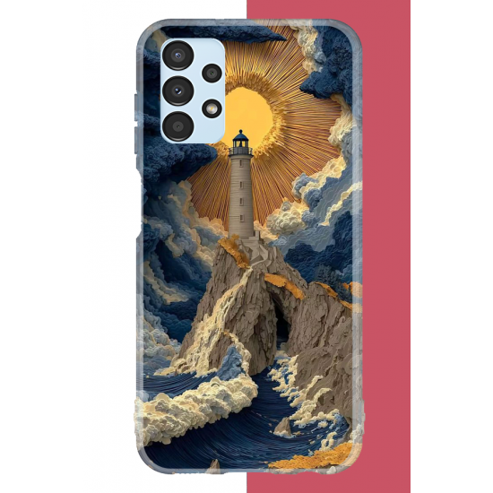 Samsung Galaxy A13 Uyumlu mavi bulutlu deniz feneri UV Baskılı Silikon Kılıf