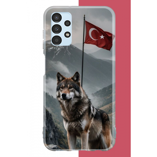 Samsung Galaxy A13 Uyumlu Ulu Kurt UV Baskılı Silikon Kılıf