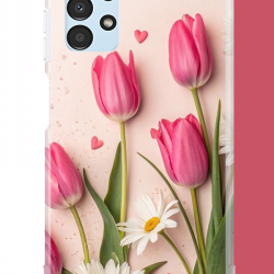 Samsung Galaxy A13 Uyumlu pembe lale UV Baskılı Silikon Kılıf