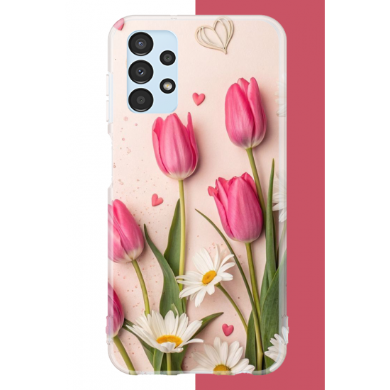 Samsung Galaxy A13 Uyumlu pembe lale UV Baskılı Silikon Kılıf Samsung Galaxy A13 Uyumlu pembe lale UV Baskılı Silikon Kılıf