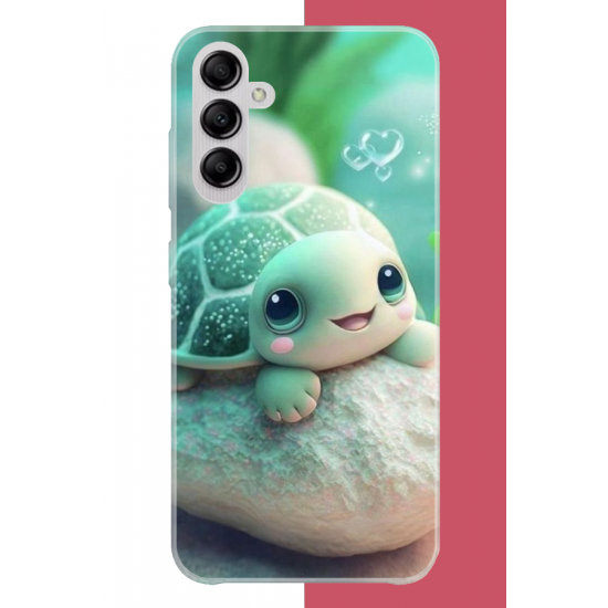 Samsung Galaxy A14 Uyumlu sevimli kaplumbağa UV Baskılı Silikon Kılıf