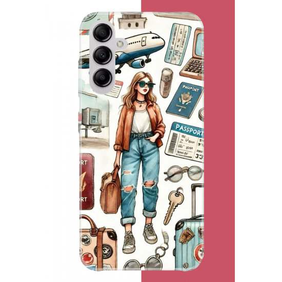 Samsung Galaxy A14 Uyumlu vintage-travel UV Baskılı Silikon Kılıf