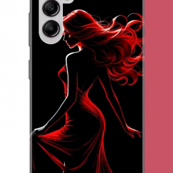 Samsung Galaxy A14 Uyumlu kırmızı elbiseli kadın UV Baskılı Silikon Kılıf
