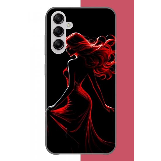 Samsung Galaxy A14 Uyumlu kırmızı elbiseli kadın UV Baskılı Silikon Kılıf