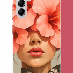 Samsung Galaxy A14 Uyumlu pembe çiçekli kadın UV Baskılı Silikon Kılıf