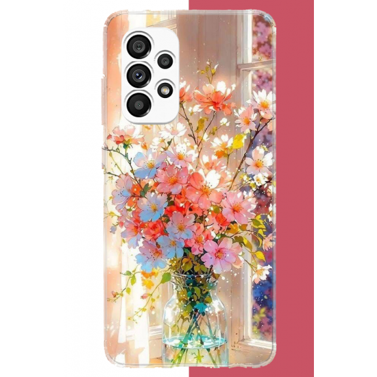 Samsung Galaxy A23 Uyumlu vazodaki çiçek UV Baskılı Silikon Kılıf