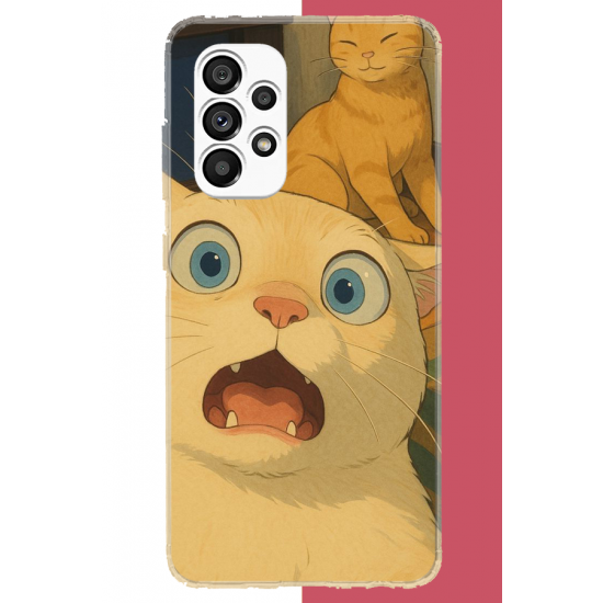 Samsung Galaxy A23 Uyumlu şaşkın kedi UV Baskılı Silikon Kılıf