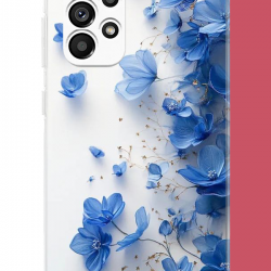 Samsung Galaxy A23 Uyumlu mavi çiçek2 UV Baskılı Silikon Kılıf
