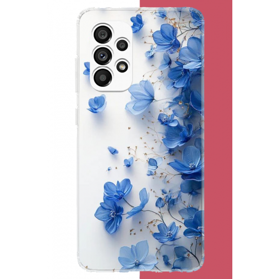 Samsung Galaxy A23 Uyumlu mavi çiçek2 UV Baskılı Silikon Kılıf