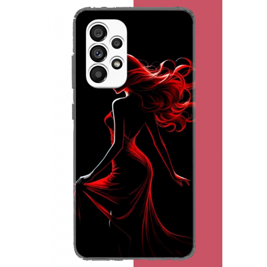 Samsung Galaxy A23 Uyumlu kırmızı elbiseli kadın UV Baskılı Silikon Kılıf