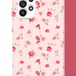 Samsung Galaxy A23 Uyumlu pembe çiçekli pattern UV Baskılı Silikon Kılıf