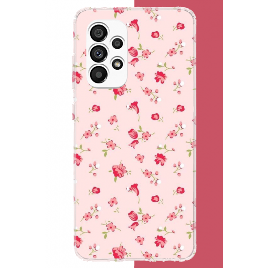 Samsung Galaxy A23 Uyumlu pembe çiçekli pattern UV Baskılı Silikon Kılıf