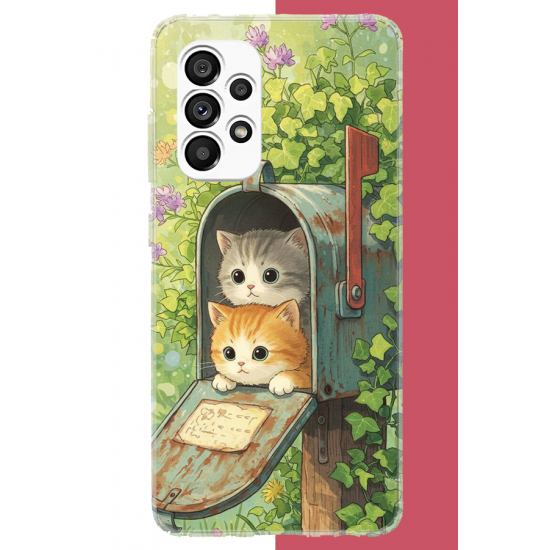 Samsung Galaxy A23 Uyumlu posta kutusundaki kedi UV Baskılı Silikon Kılıf