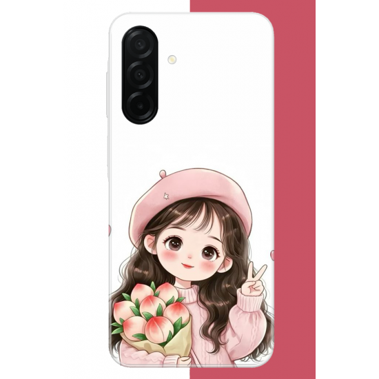 Samsung Galaxy A26 Uyumlu kawaii buket tutan kız UV Baskılı Silikon Kılıf
