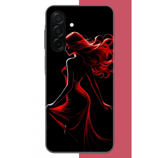 Samsung Galaxy A26 Uyumlu kırmızı elbiseli kadın UV Baskılı Silikon Kılıf
