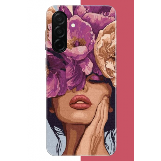 Samsung Galaxy A26 Uyumlu mor çiçekli kadın UV Baskılı Silikon Kılıf