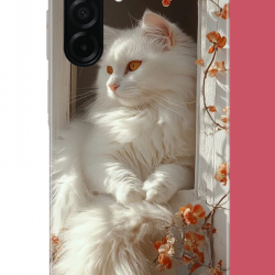 Samsung Galaxy A26 Uyumlu penceredeki beyaz kedi UV Baskılı Silikon Kılıf