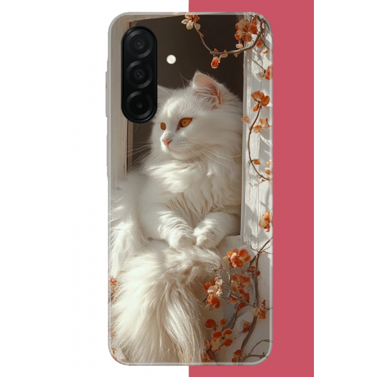 Samsung Galaxy A26 Uyumlu penceredeki beyaz kedi UV Baskılı Silikon Kılıf