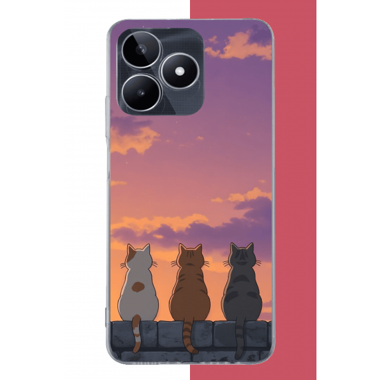 Realme C53 Uyumlu duvardaki kediler UV Baskılı Silikon Kılıf