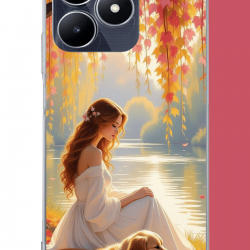 Realme C53 Uyumlu kadın ve köpek UV Baskılı Silikon Kılıf