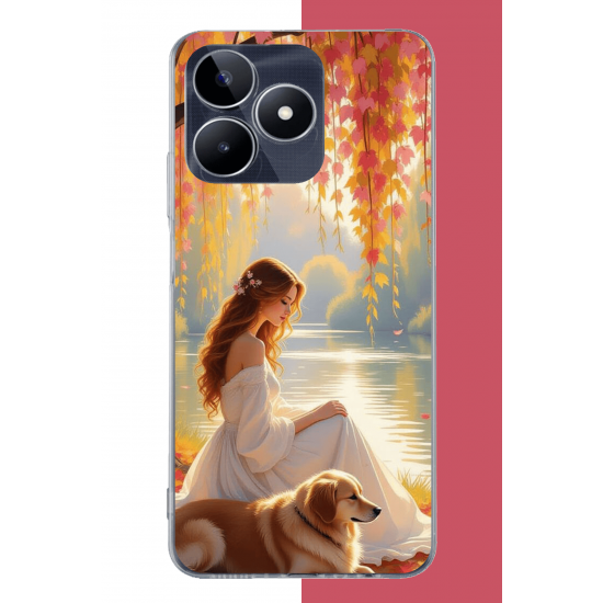 Realme C53 Uyumlu kadın ve köpek UV Baskılı Silikon Kılıf Realme C53 Uyumlu kadın ve köpek UV Baskılı Silikon Kılıf