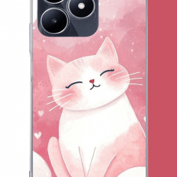 Realme C53 Uyumlu pembe kedi UV Baskılı Silikon Kılıf