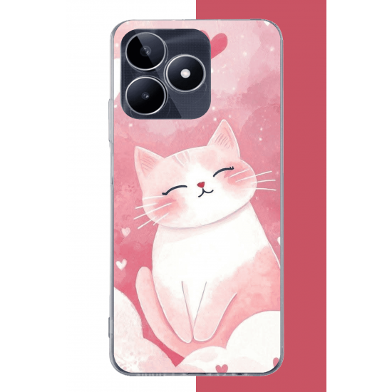 Realme C53 Uyumlu pembe kedi UV Baskılı Silikon Kılıf