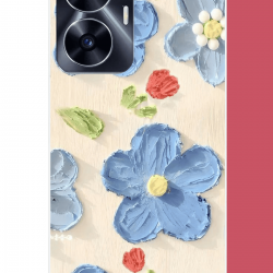 Realme C55 Uyumlu tuvaldeki mavi çiçek UV Baskılı Silikon Kılıf