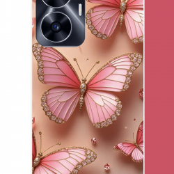 Realme C55 Uyumlu pembe taşlı kelebek UV Baskılı Silikon Kılıf