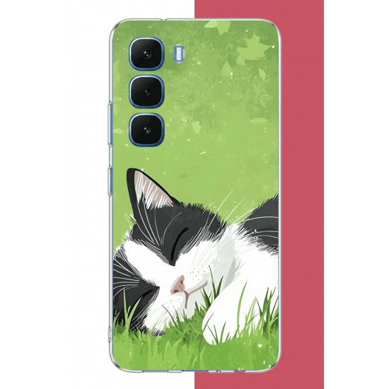 Infinix Hot 60-60i Uyumlu uyuyan kedi UV Baskılı Silikon Kılıf Infinix Hot 60-60i Uyumlu uyuyan kedi UV Baskılı Silikon Kılıf