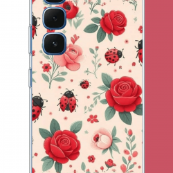 Infinix Hot 60-60i Uyumlu uğur böcek ve gül UV Baskılı Silikon Kılıf