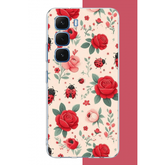 Infinix Hot 60-60i Uyumlu uğur böcek ve gül UV Baskılı Silikon Kılıf