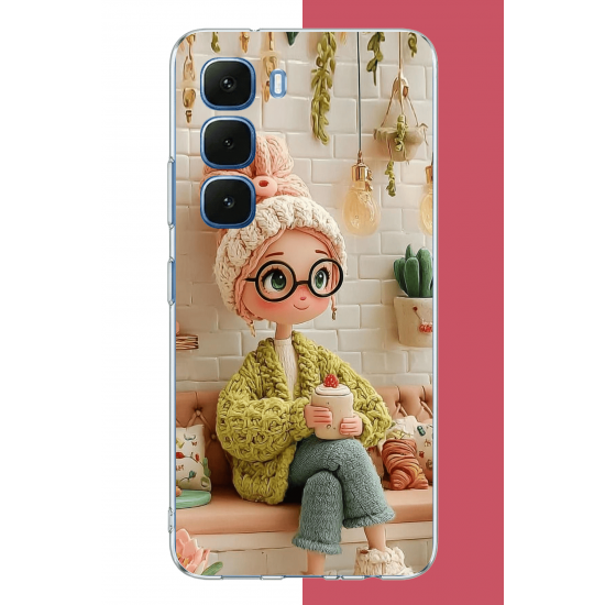 Infinix Hot 60-60i Uyumlu cafede oturan kız UV Baskılı Silikon Kılıf