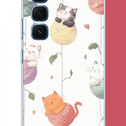 Infinix Hot 60-60i Uyumlu yumaktaki kediler UV Baskılı Silikon Kılıf