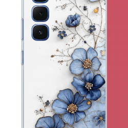 Infinix Hot 60-60i Uyumlu mavi çiçek UV Baskılı Silikon Kılıf