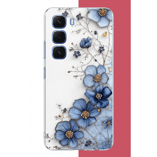 Infinix Hot 60-60i Uyumlu mavi çiçek UV Baskılı Silikon Kılıf