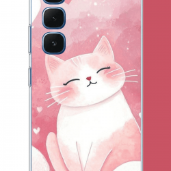 Infinix Hot 60-60i Uyumlu pembe kedi UV Baskılı Silikon Kılıf