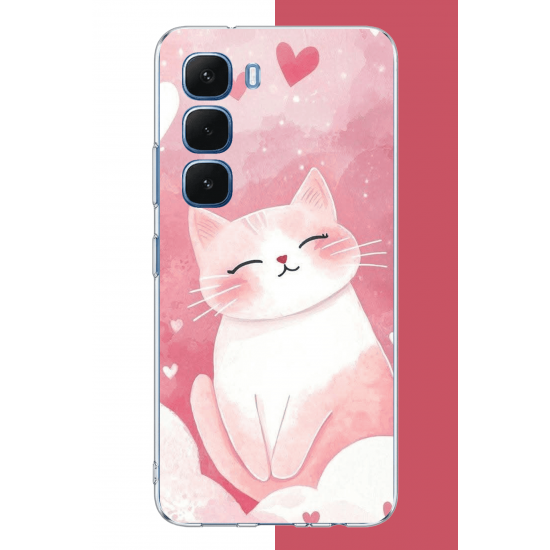 Infinix Hot 60-60i Uyumlu pembe kedi UV Baskılı Silikon Kılıf Infinix Hot 60-60i Uyumlu pembe kedi UV Baskılı Silikon Kılıf