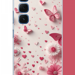 Infinix Hot 60-60i Uyumlu pembe kelebek UV Baskılı Silikon Kılıf