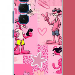 Infinix Hot 60-60i Uyumlu pembe panter kolaj UV Baskılı Silikon Kılıf